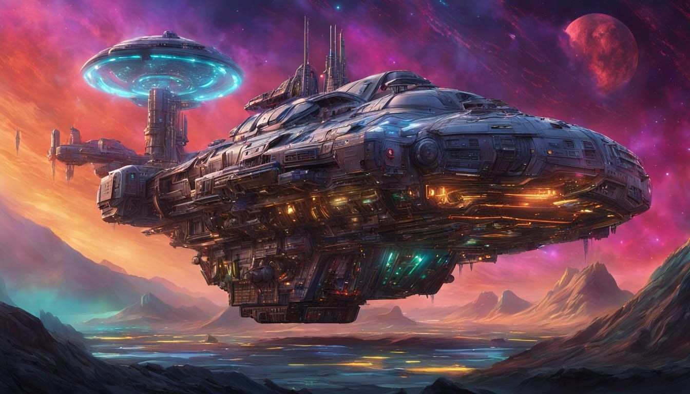 Retro-Futuristic Spacecraft in Gritty, Industrial Scale with...