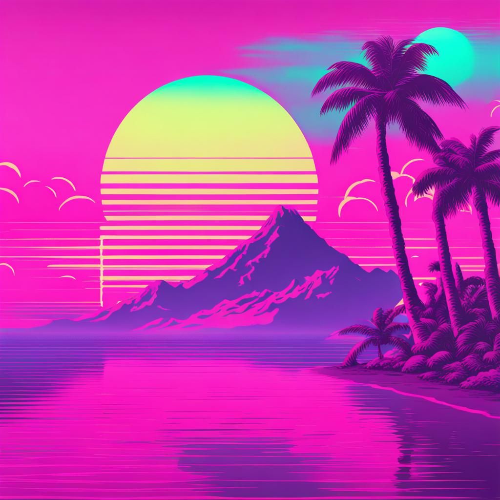 Vaporwave Scene with Neon and Retro Graphics