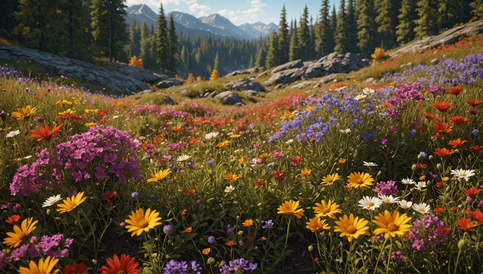 Hyper-Realistic Wildflower Meadow in Autumn, Digital Art