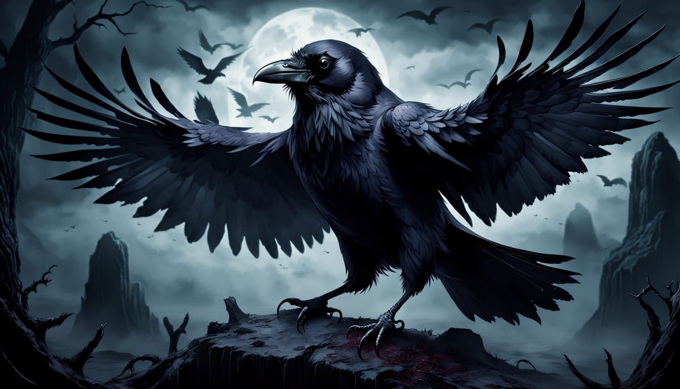 Mysterious Dark Fantasy Scene with Raven