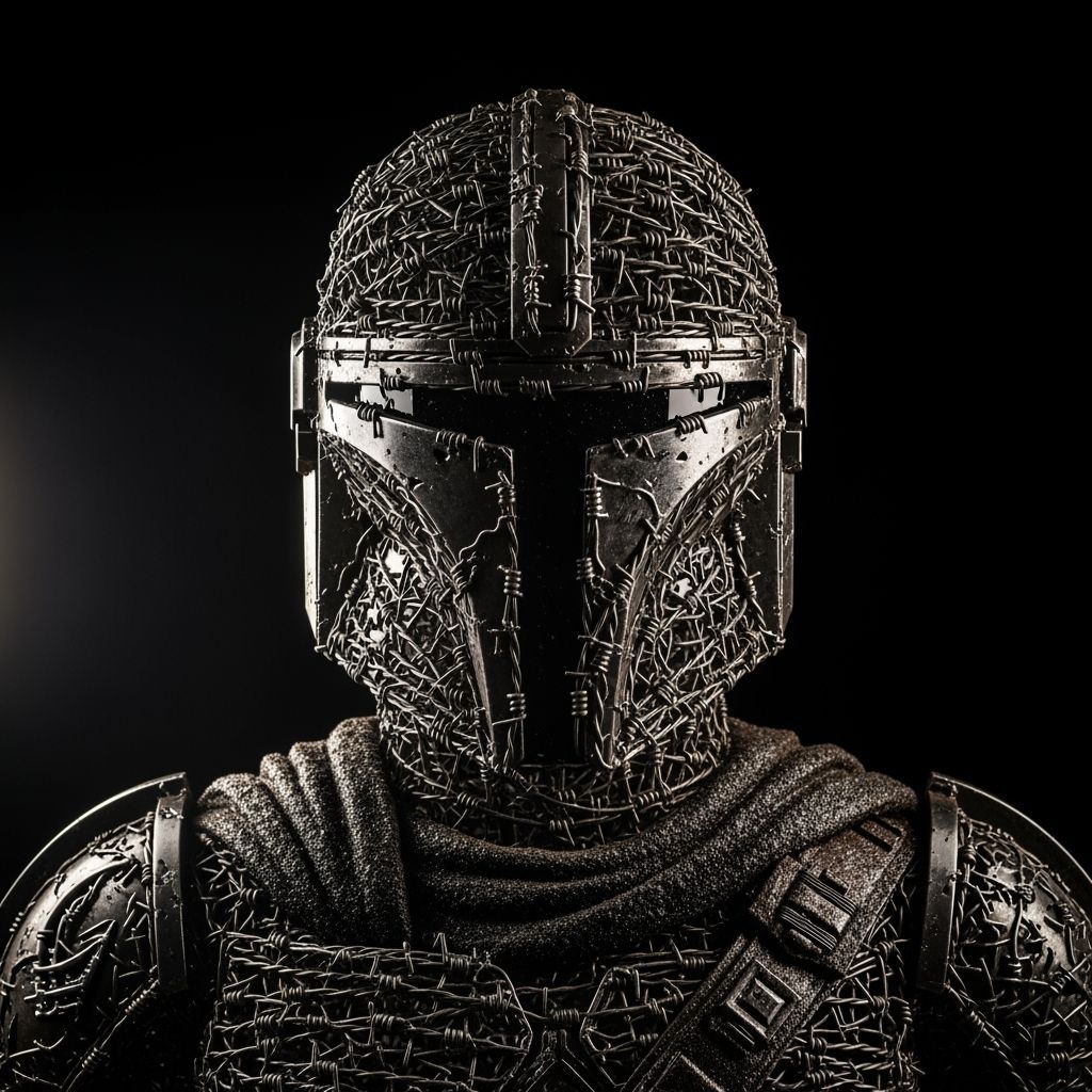Barbed Wire Mandalorian Helmet Sculpture