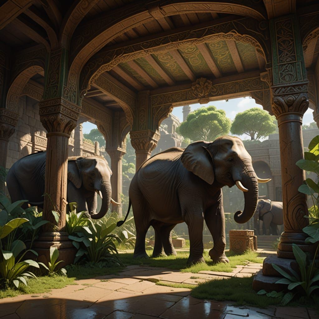 Intricate Elephant Stables with Dynamic Lighting