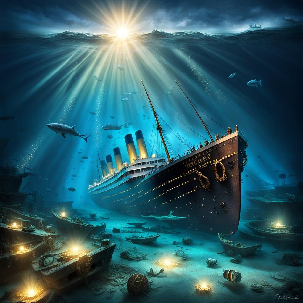 Titanic's Demise: Heavenly Glow at Ocean Bottom