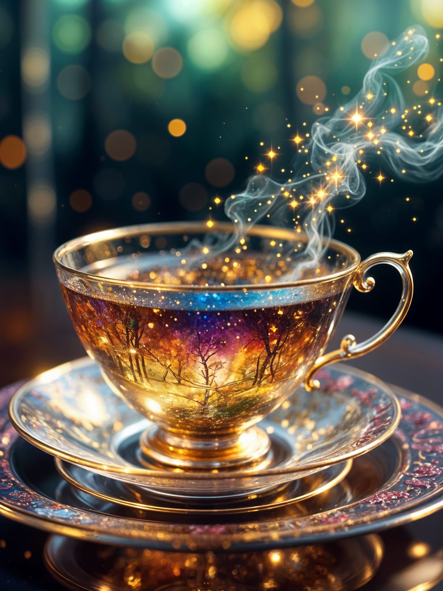 Glass Teacup with Forest Interior: Fantasy Art