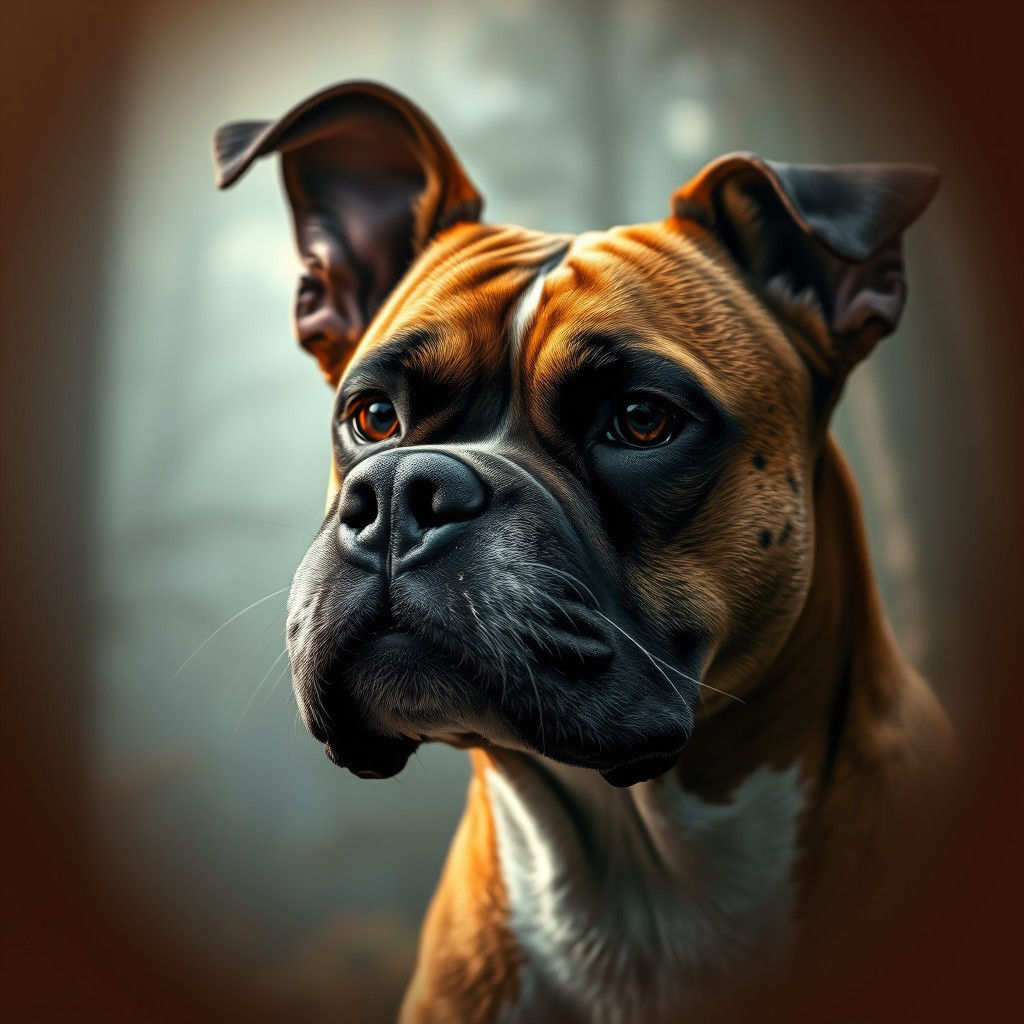 Boxer Dog Portrait in Vintage Mystery Style