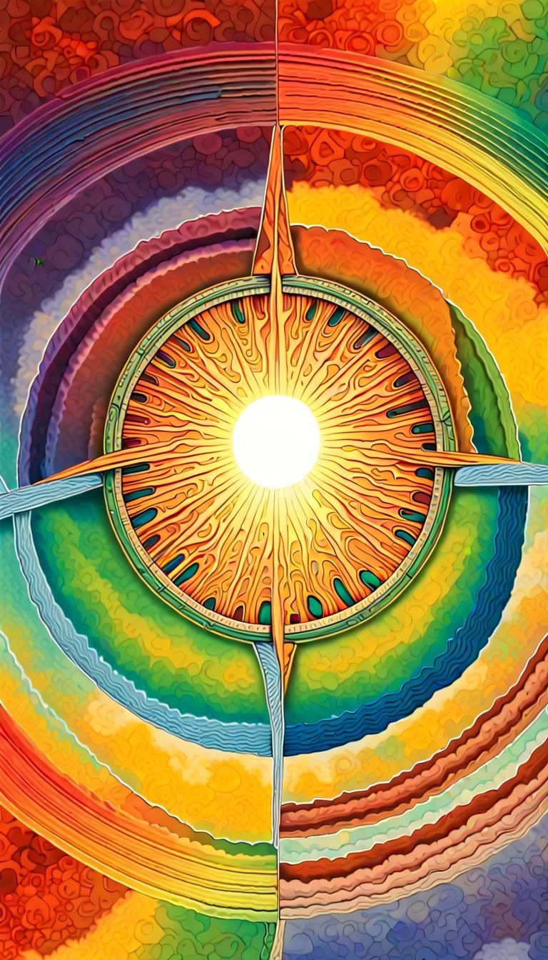 Prismatic Sun Rings: A 3D Digital Illustration