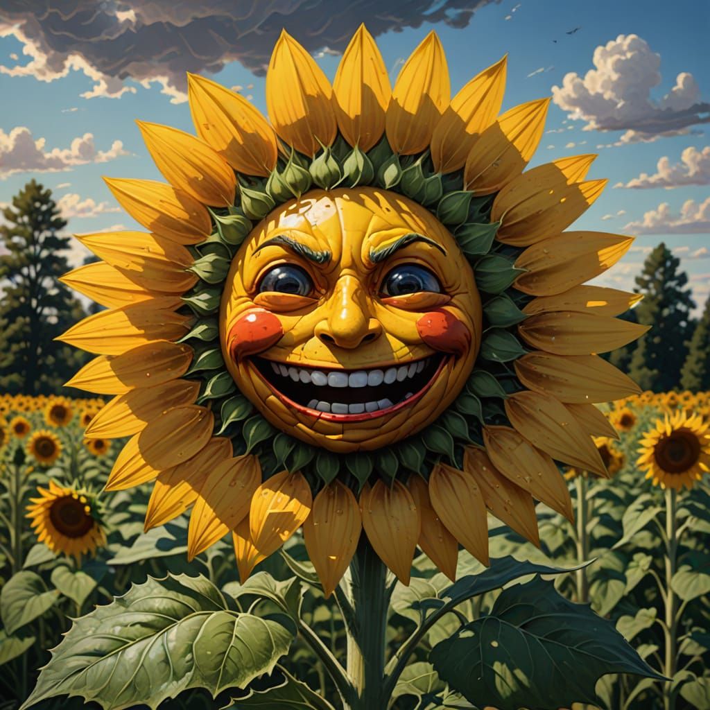 Happy Sunflower with a Sinister Face