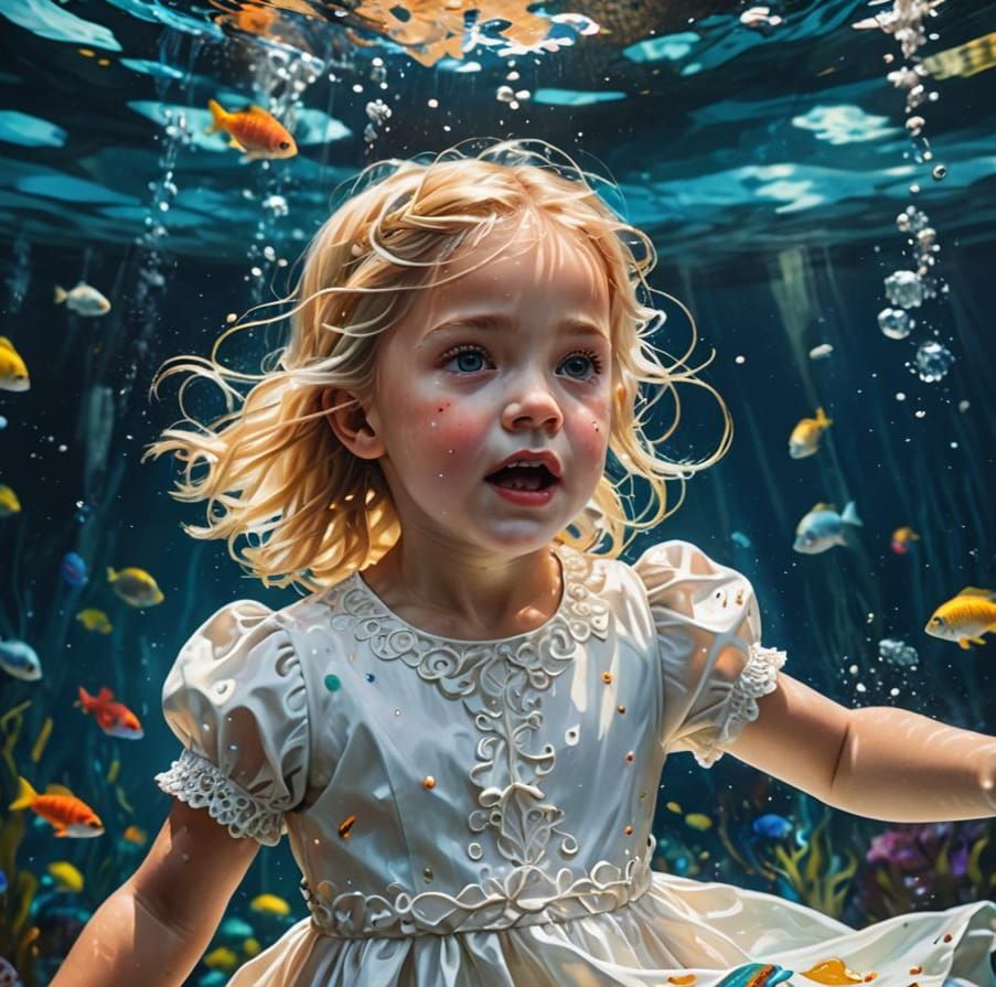 Underwater Child Portrait in Hyperrealistic Splash Art