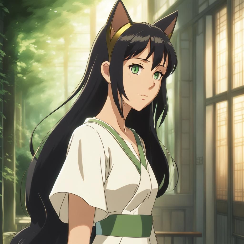 Anime Woman with Cat Features, Studio Ghibli Style