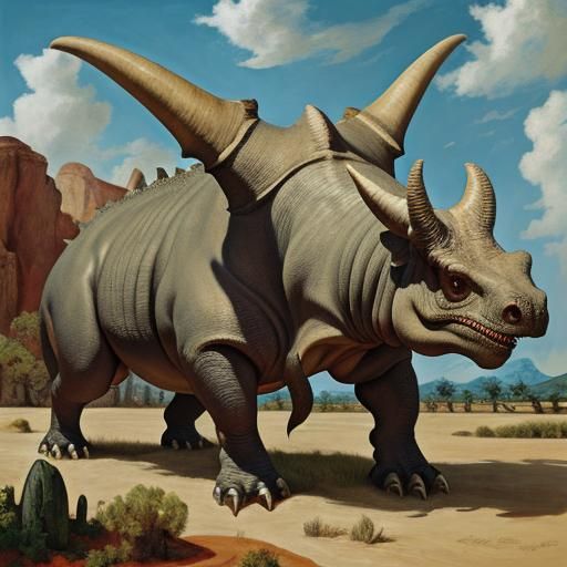 Mammalian Triceratops in Dreamlike Realism