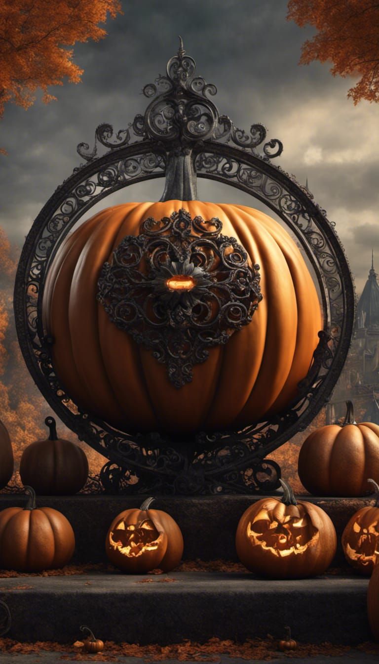 Intricate Wrought Iron Filigree Pumpkin in Digital Painting