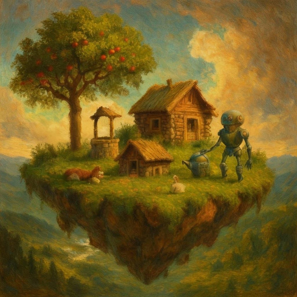 Floating Island Ecological Paradise with Robot