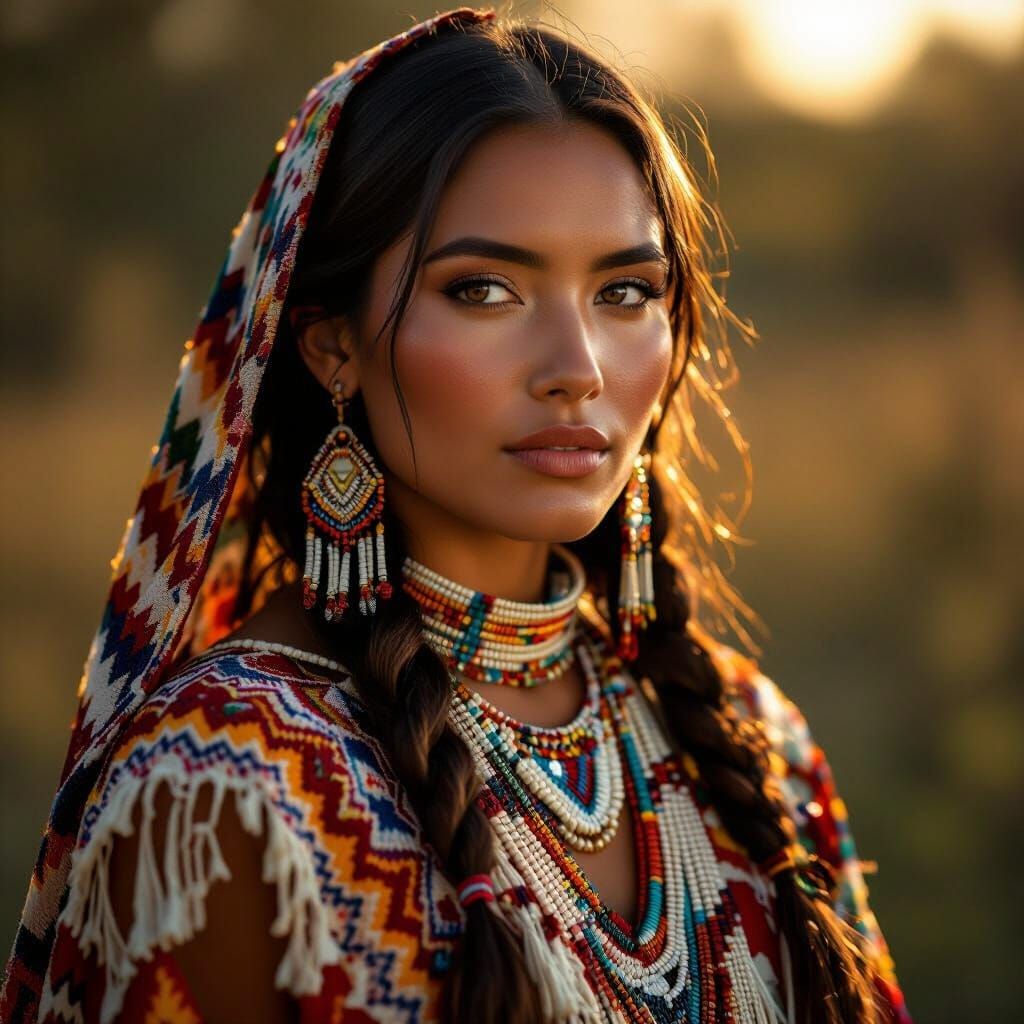 Beautiful Indigenous Woman in Golden Hour Light