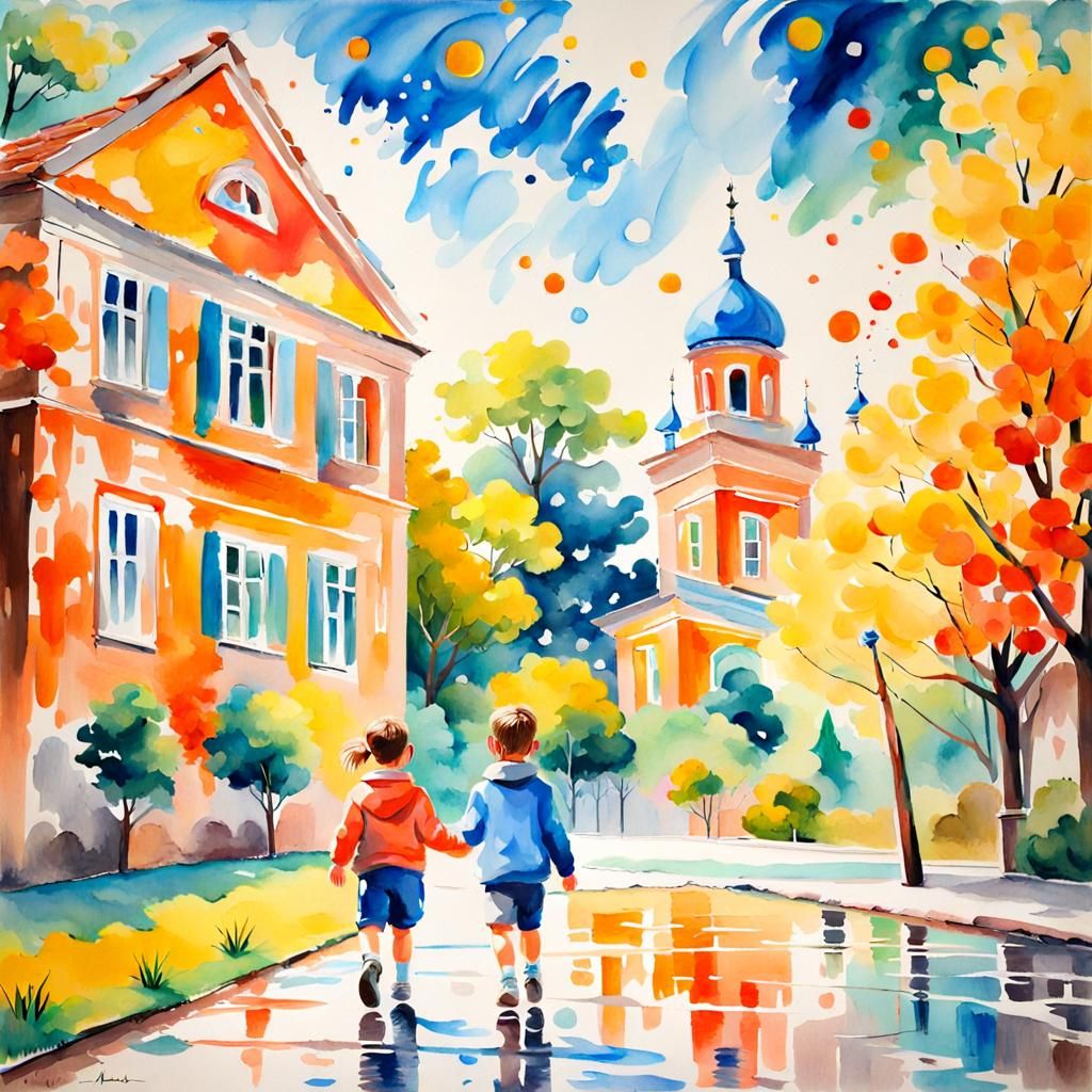 Childhood Memories in Gouache Impressionist Style