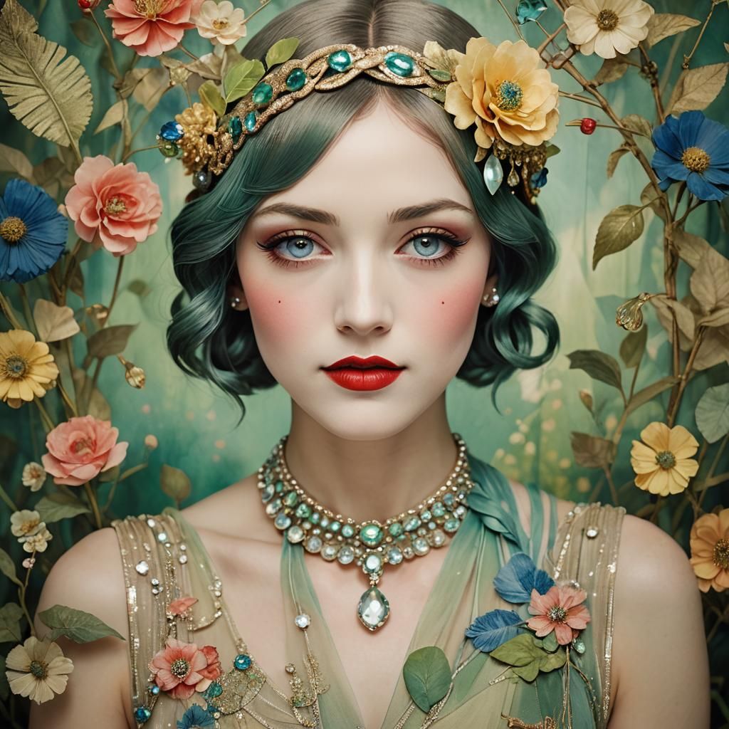 Roaring Twenties Pin-Up Girl in Double Exposure Style