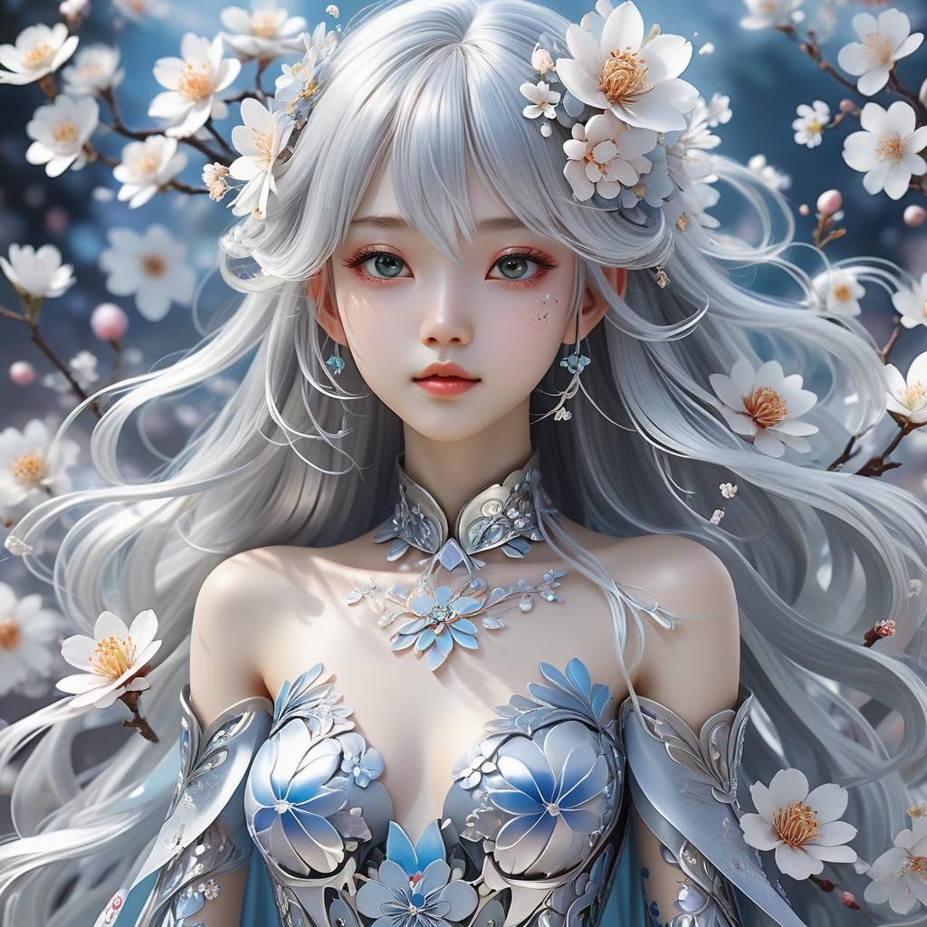 Baifumei Beauty with Blooming Flower Body Art