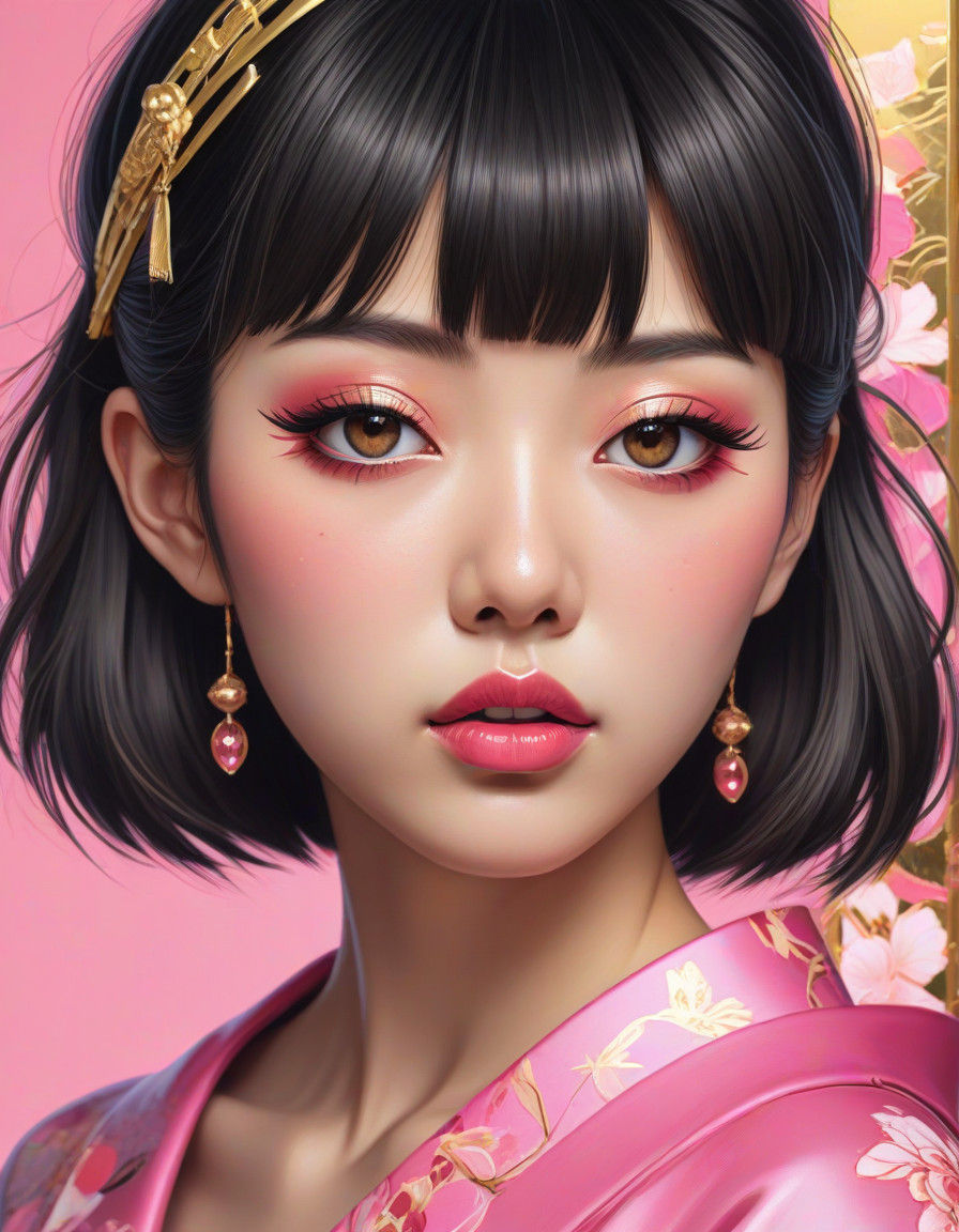 Vibrant Retro Anime Portrait of a Japanese Woman
