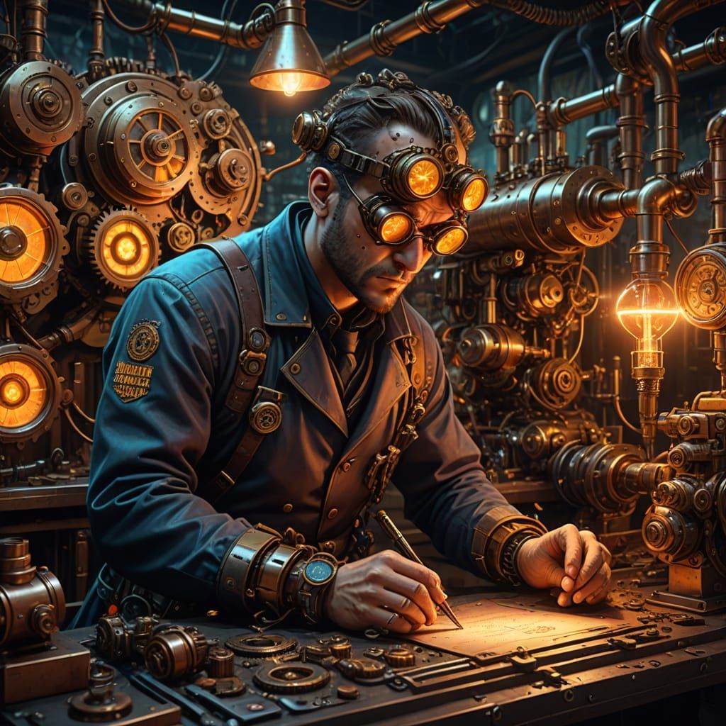 Inventor's Workshop in Sci-Fi Steampunk Style
