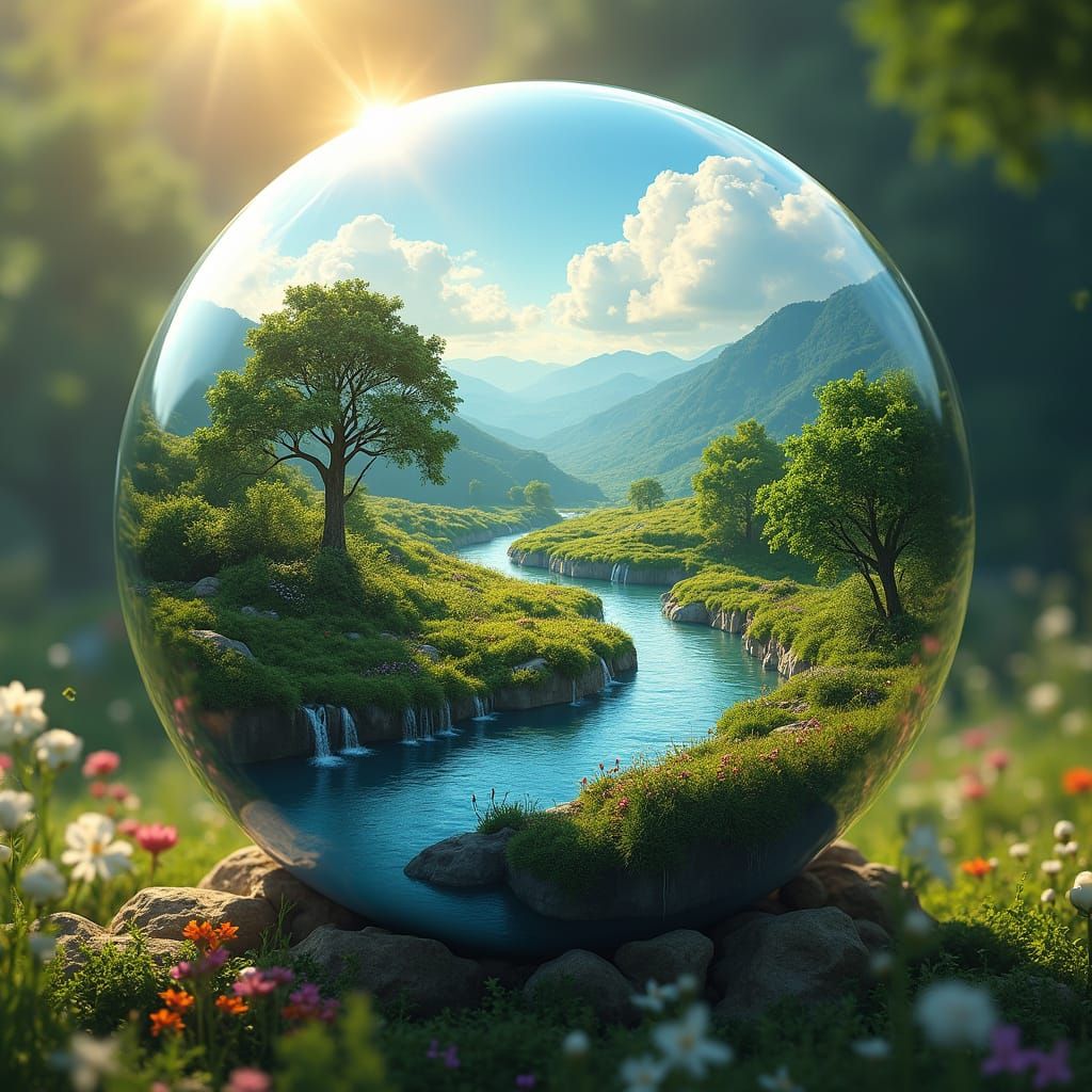 Miniature Emerald World Encased in Crystal Sphere
