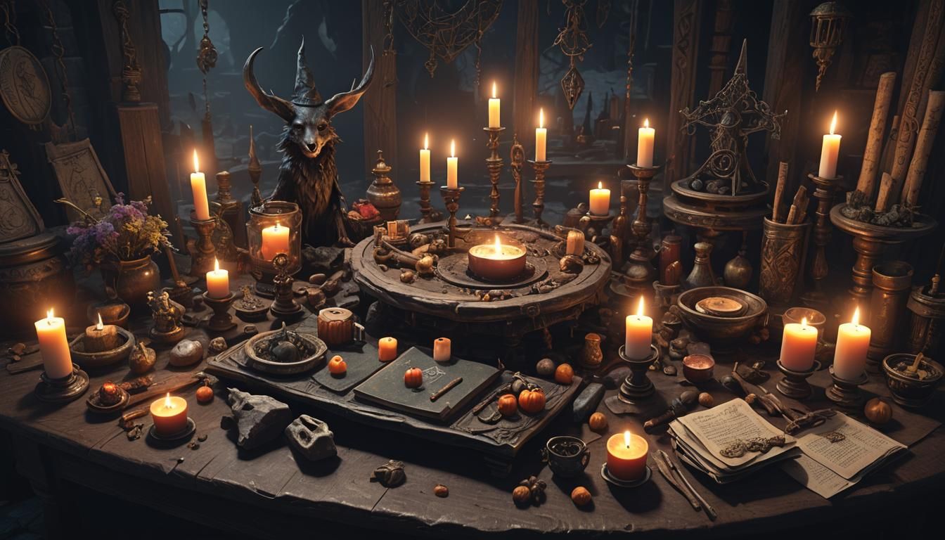 Detailed Witch's Altar in Dark Fantasy Style