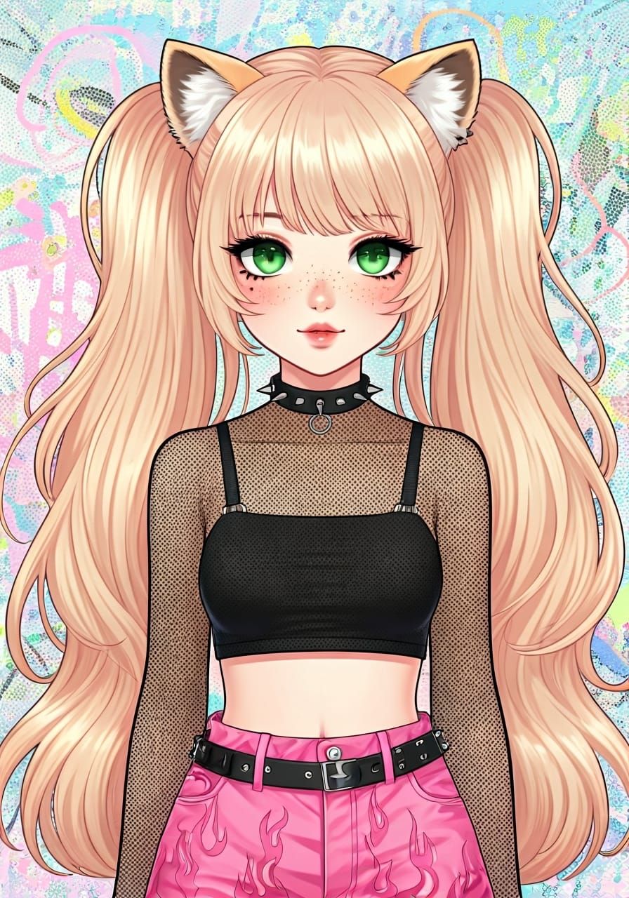 Anime Woman with Tiger Ears in Shoujo Style