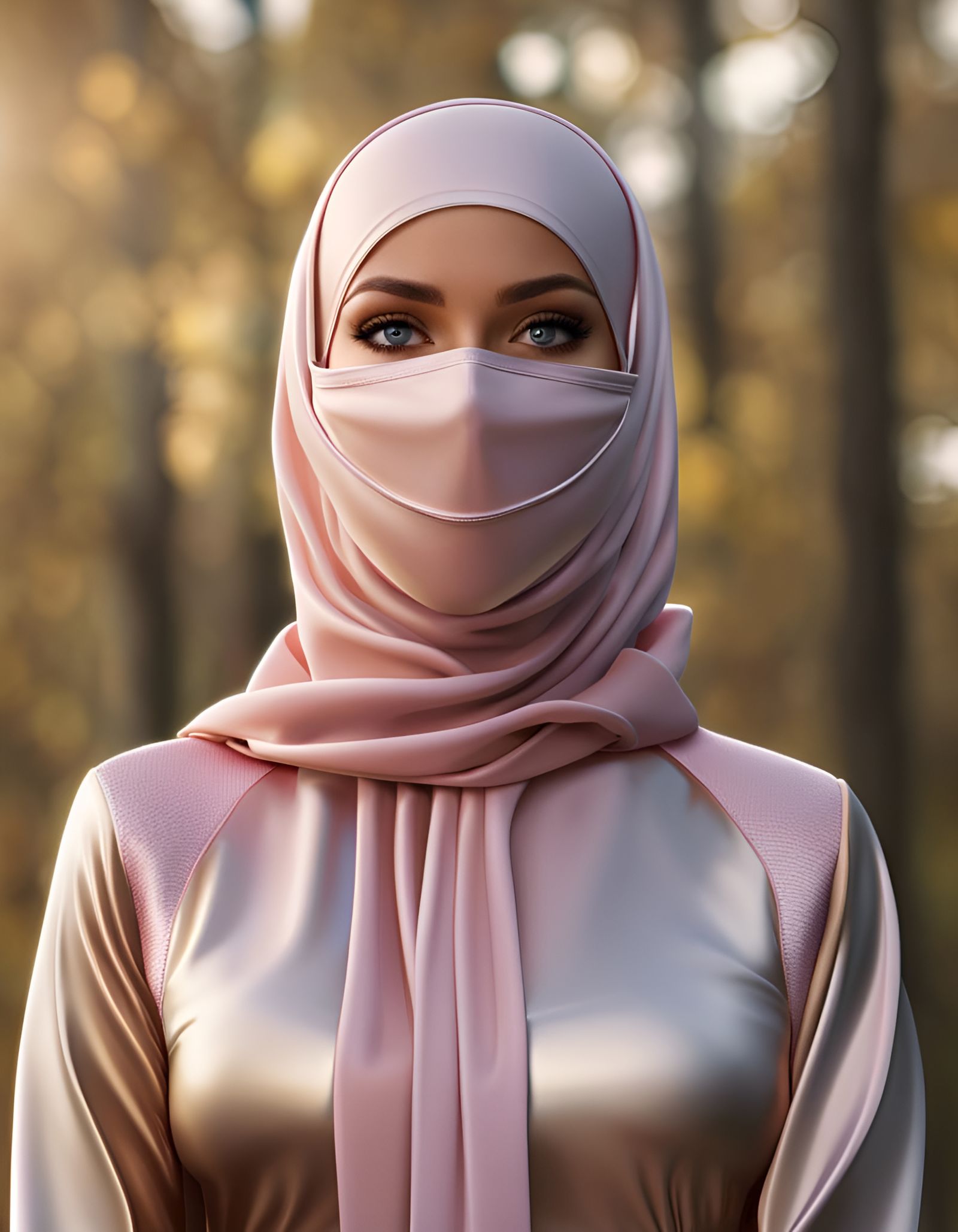 German Woman in Pink Hijab, Hyperrealistic Portrait
