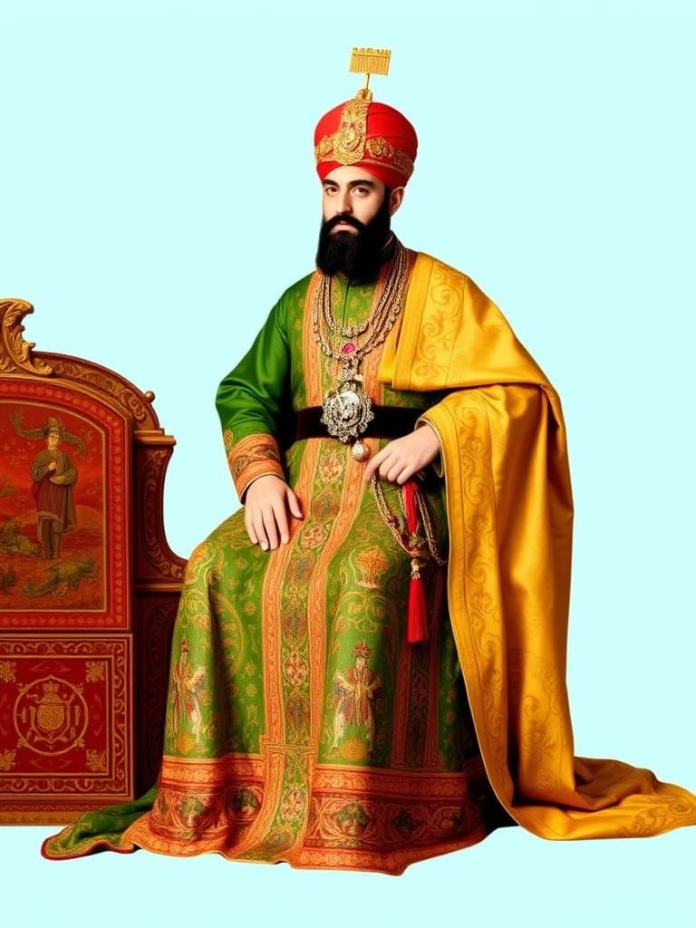 Shah Abbas in Elaborate Silk Brocade Robes