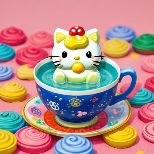 Maneki Neko Hello Kitty Still Life in Gouache