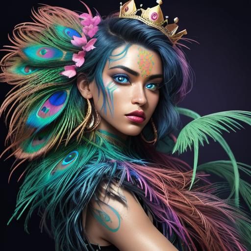 Peacock Woman Portrait in Comic Book Style
