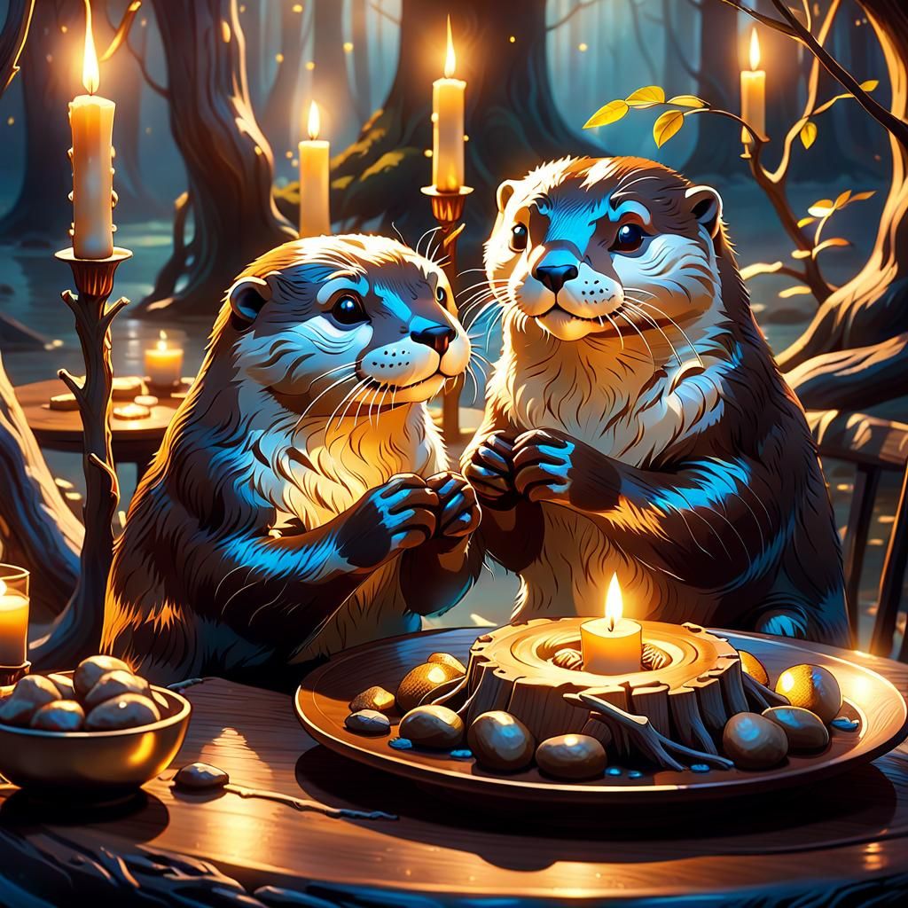 Otters Having Candlelight Dinner