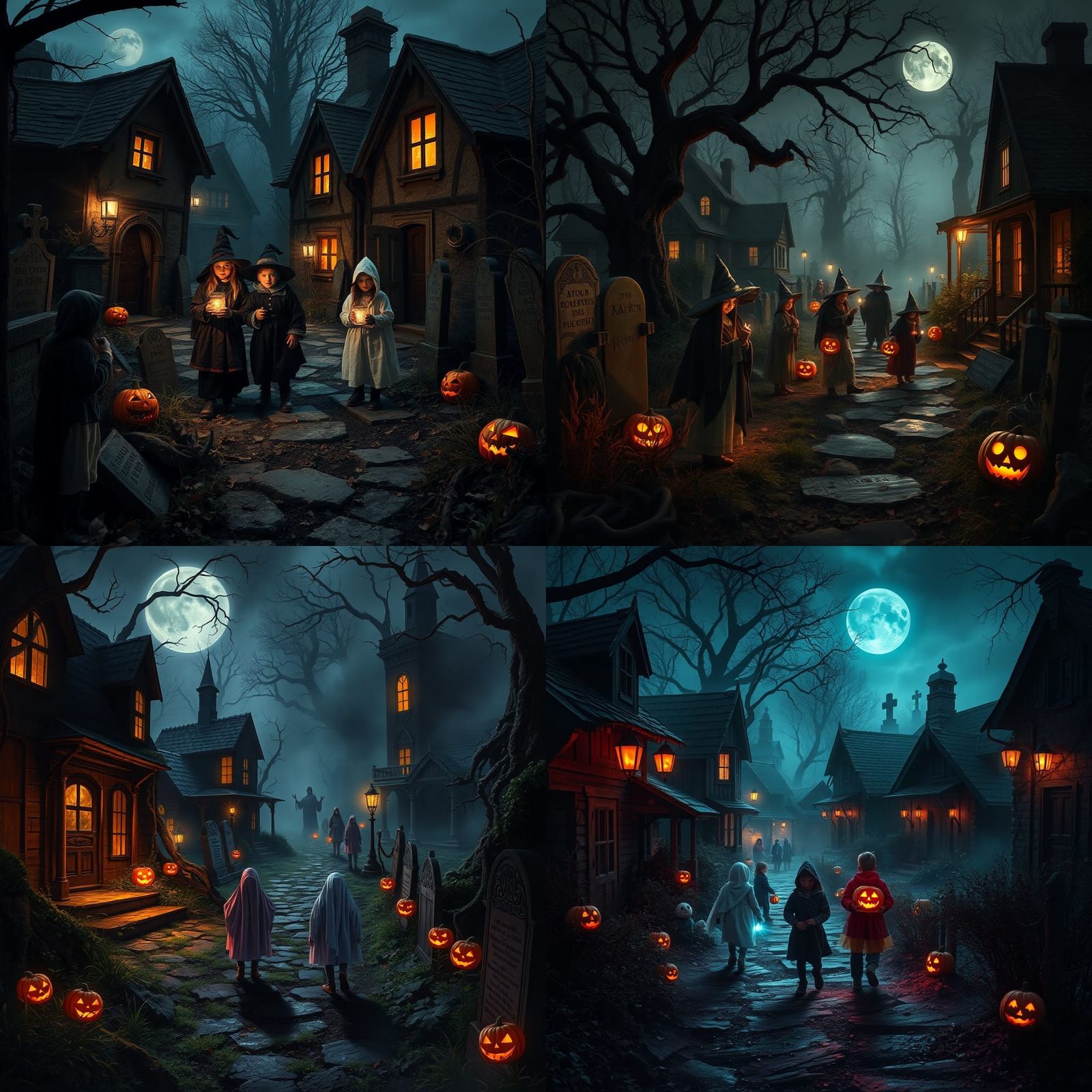 Haunted Halloween Village at Night: Trick or Treat