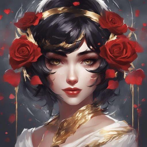 Enchantress Portrait with Rose Petals in Royo Style