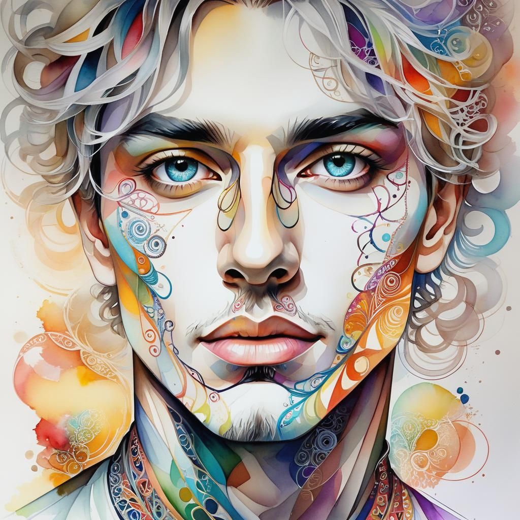 Colorful Geometric Pencil Sketch Portrait