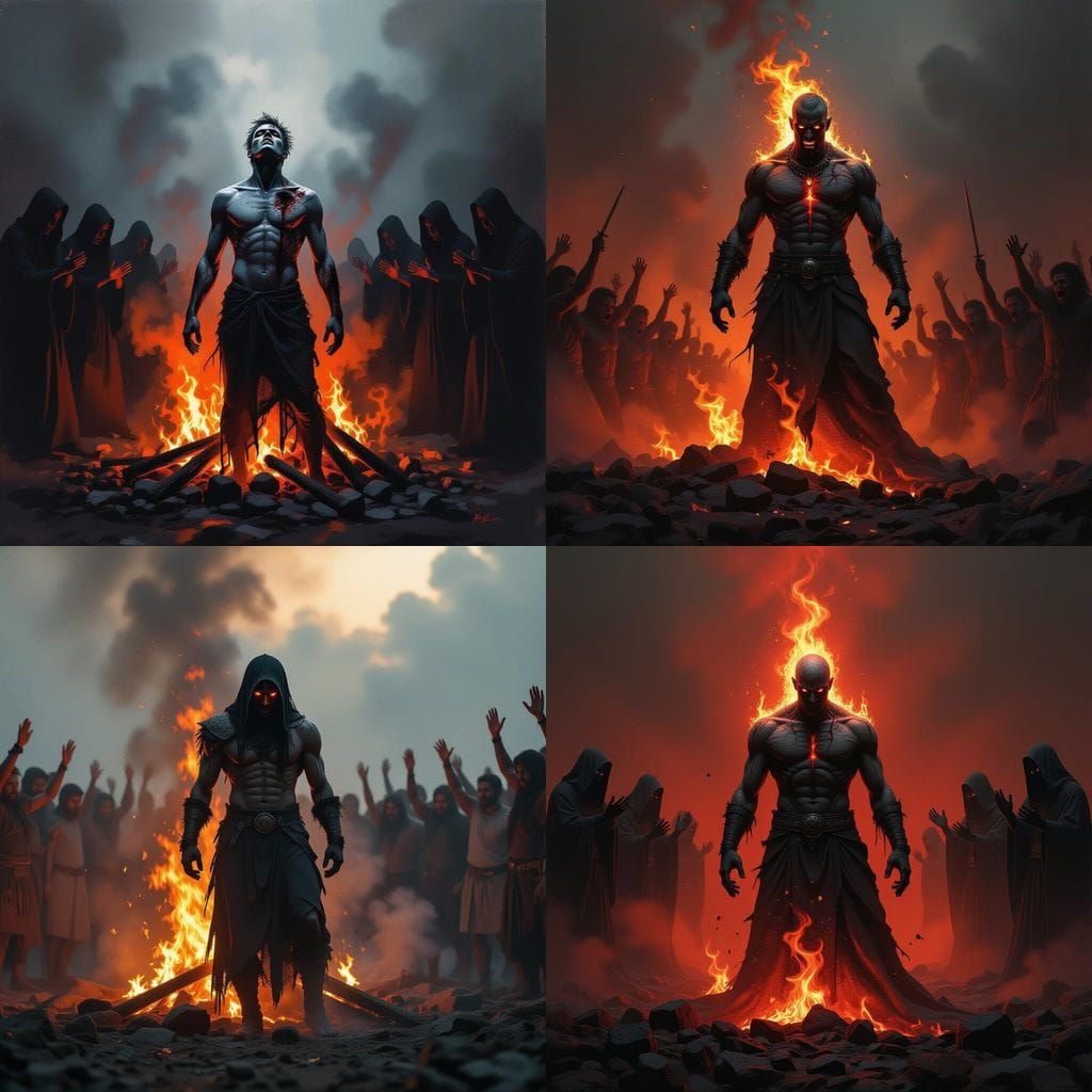 Charred Figure Rises From Ashes in Dystopian Scene