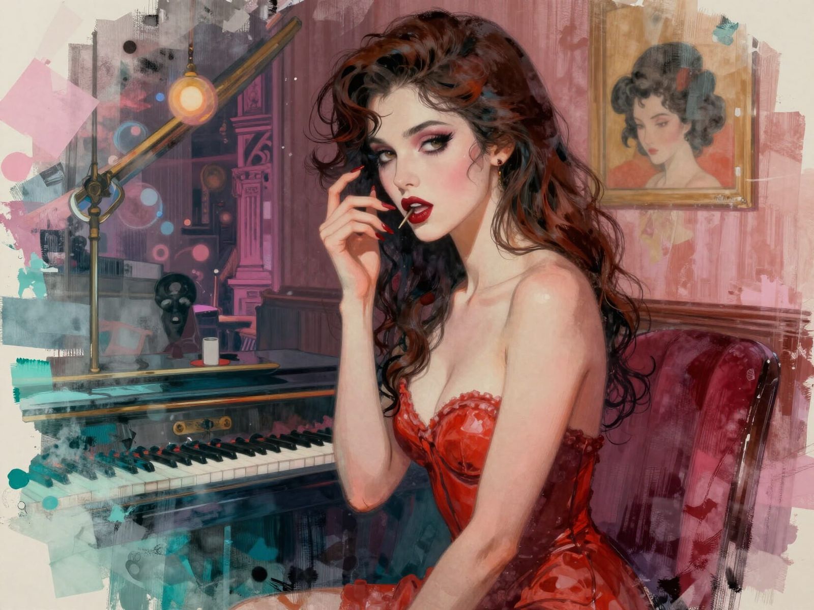 Gothic Beauty in Jazzclub with Pastel and Bold Colors