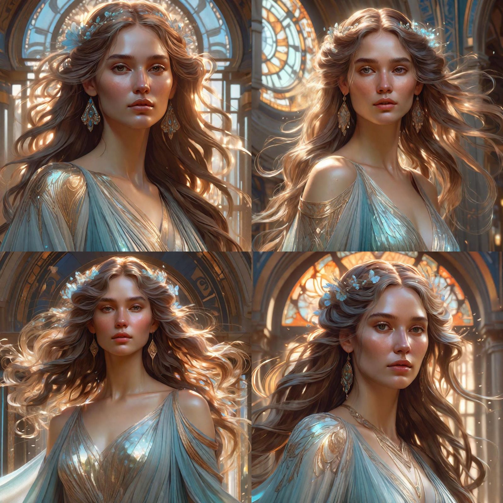 Ethereal Woman in Flowing Dress: Digital Art Portrait