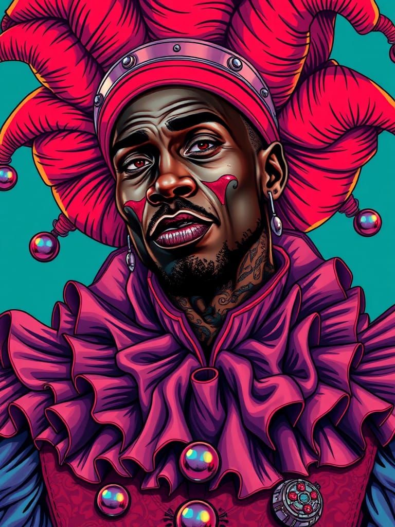 African American Man in Clown Costume, Pop Art Style