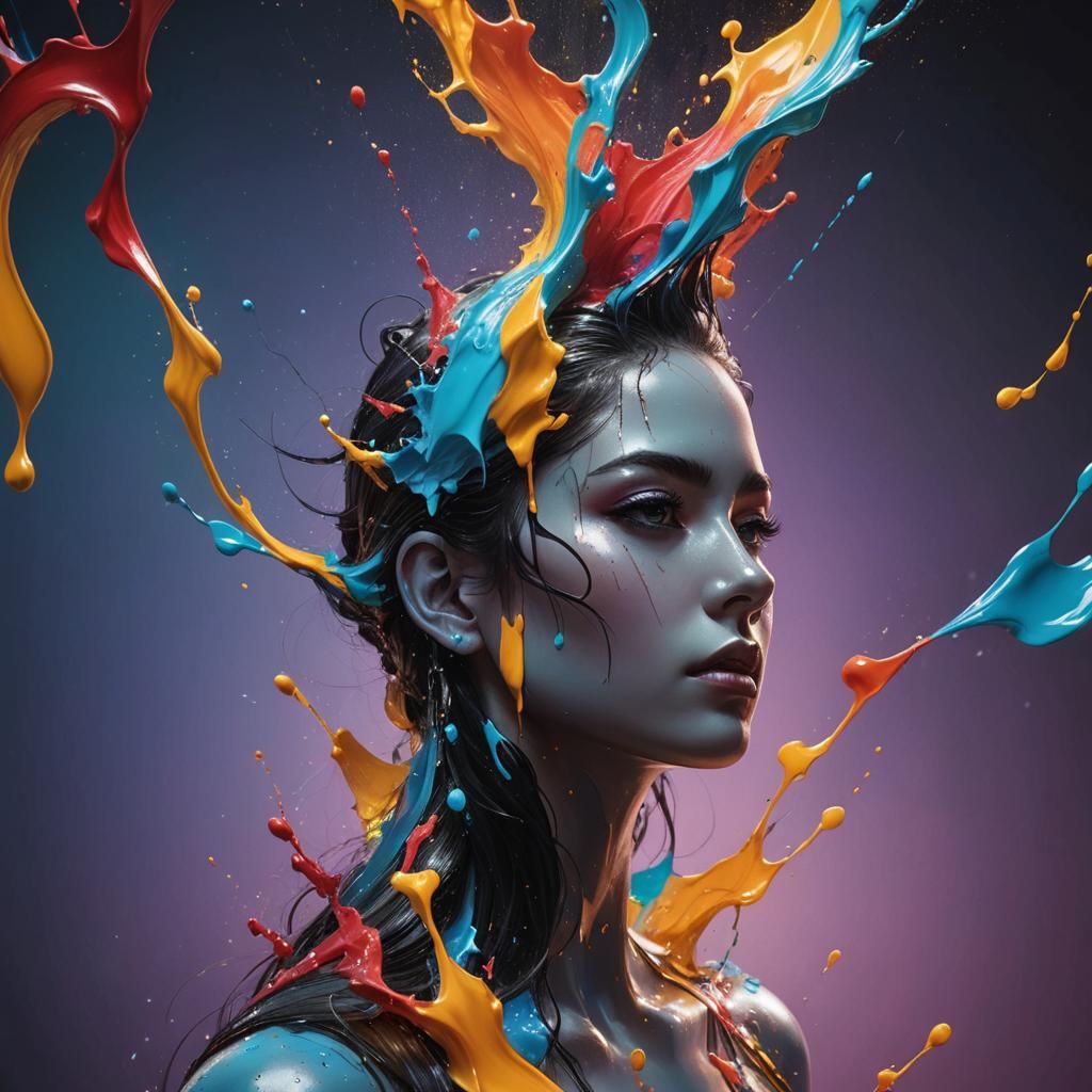 Detailed Black Hair in Splash Art Style