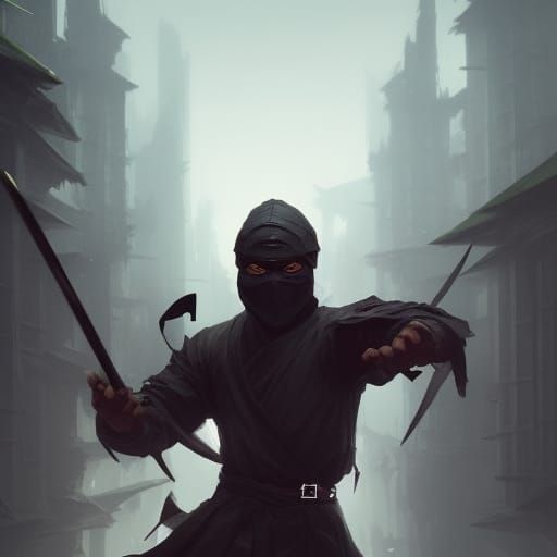 Ninja Throwing Shuriken: Dark Fantasy Concept Art