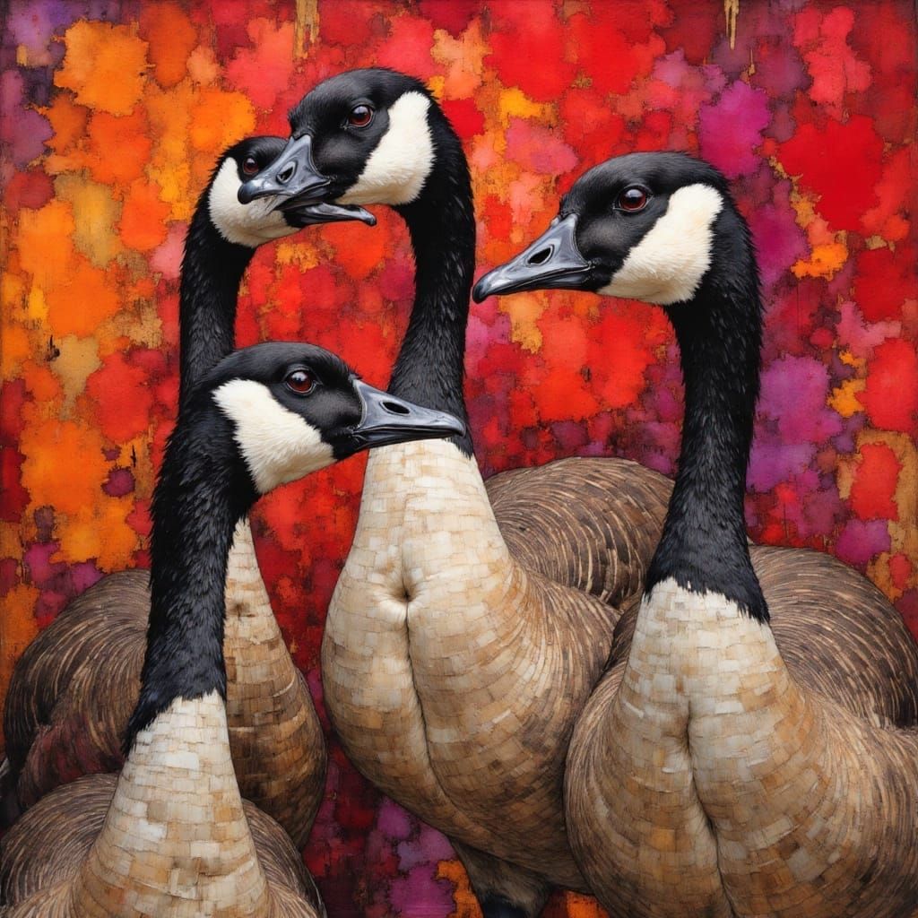 Playful Geese in Neurographic Art Style
