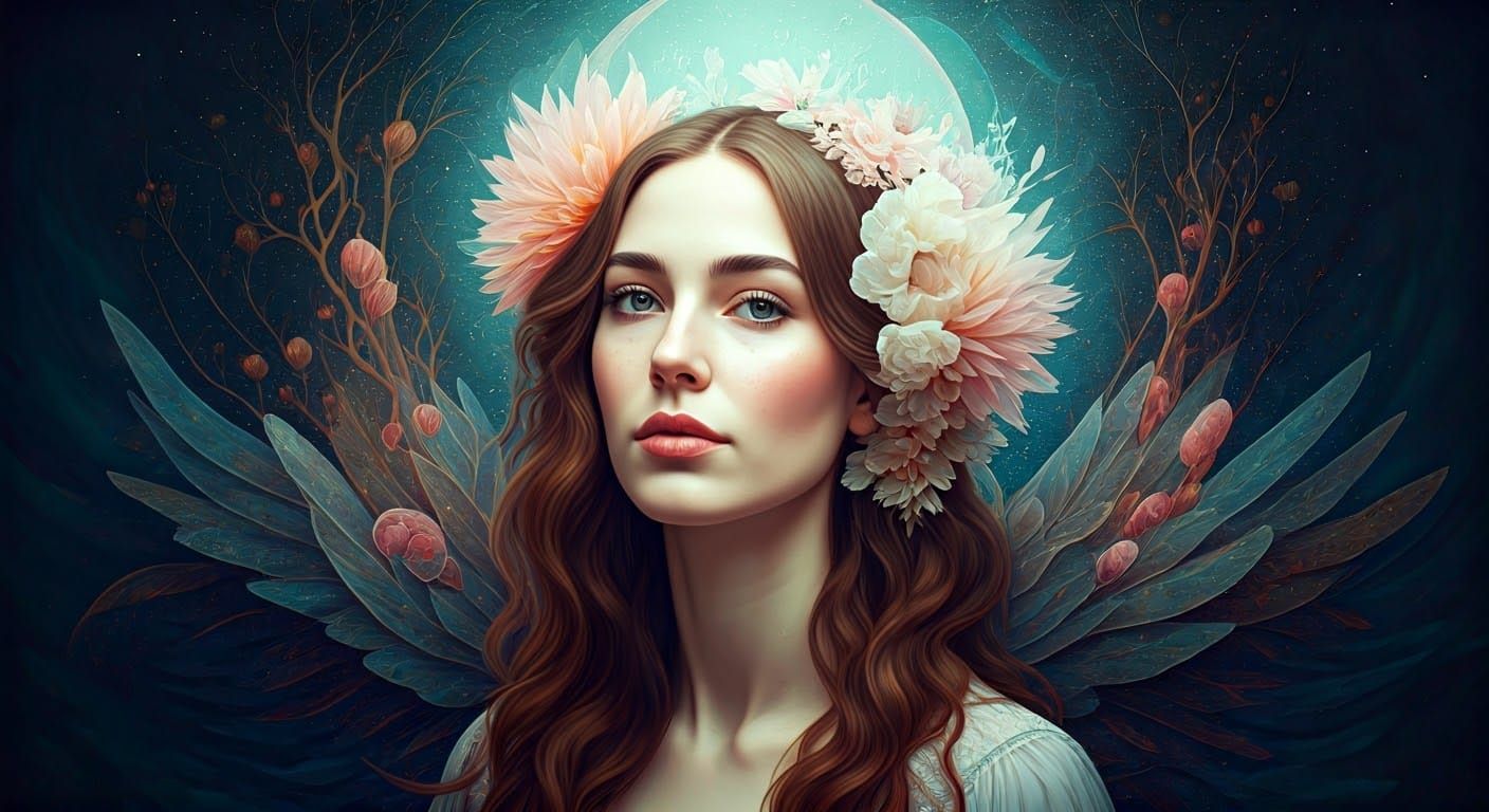 Dreamlike Portrait with Swirling Halos in Vibrant, Impressio...