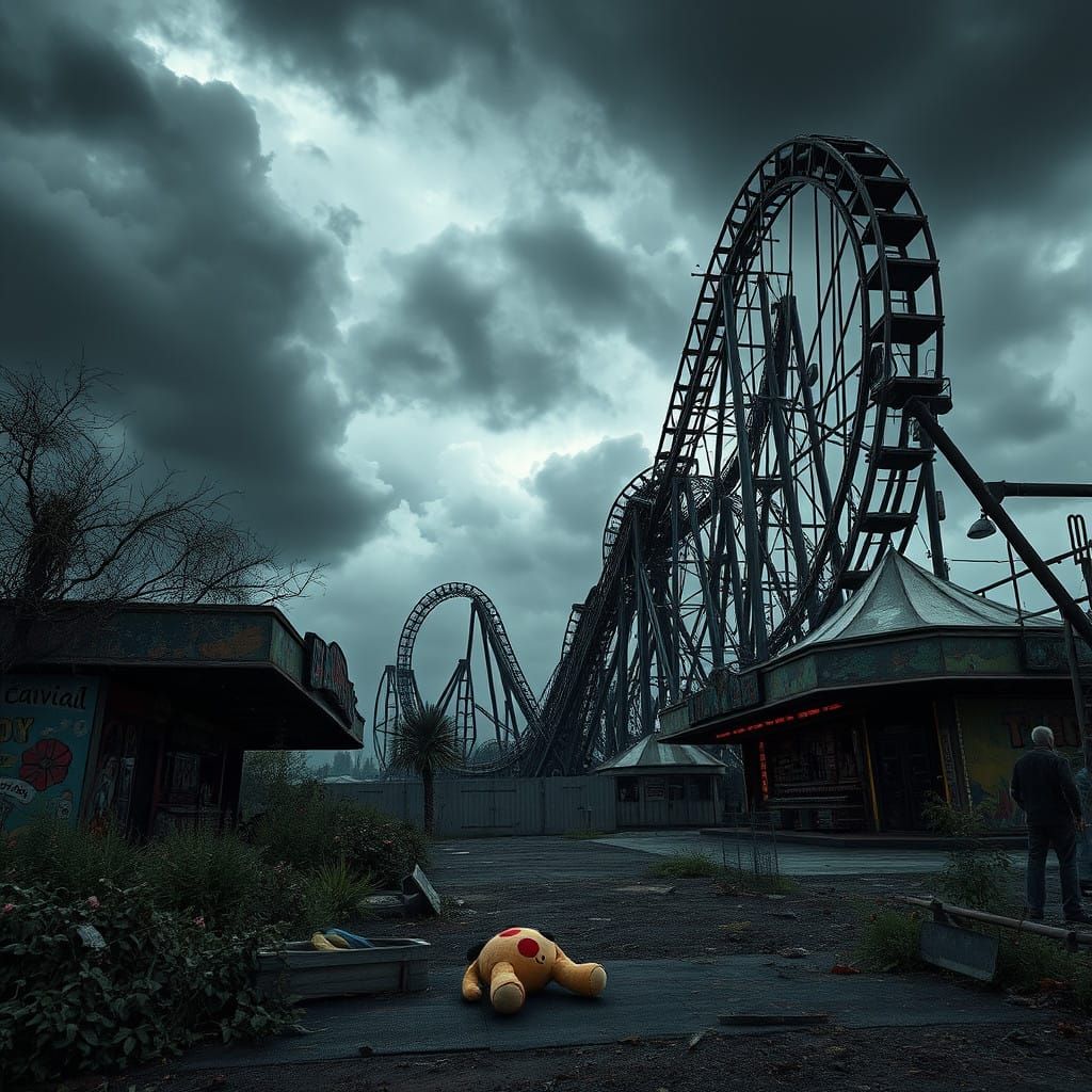 Abandoned Carnival in a Haunting, Cyberpunk Atmosphere