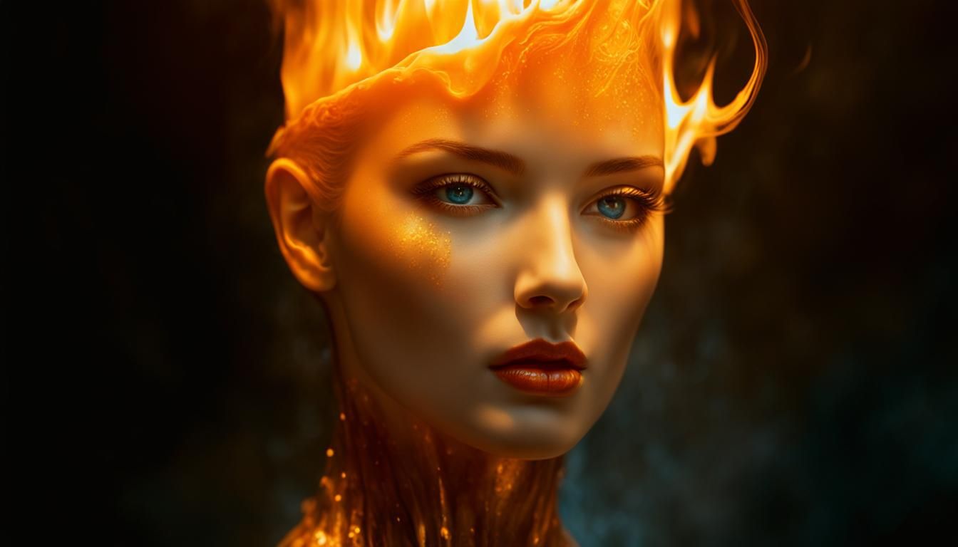 Burning Woman Candle in Surrealist Style