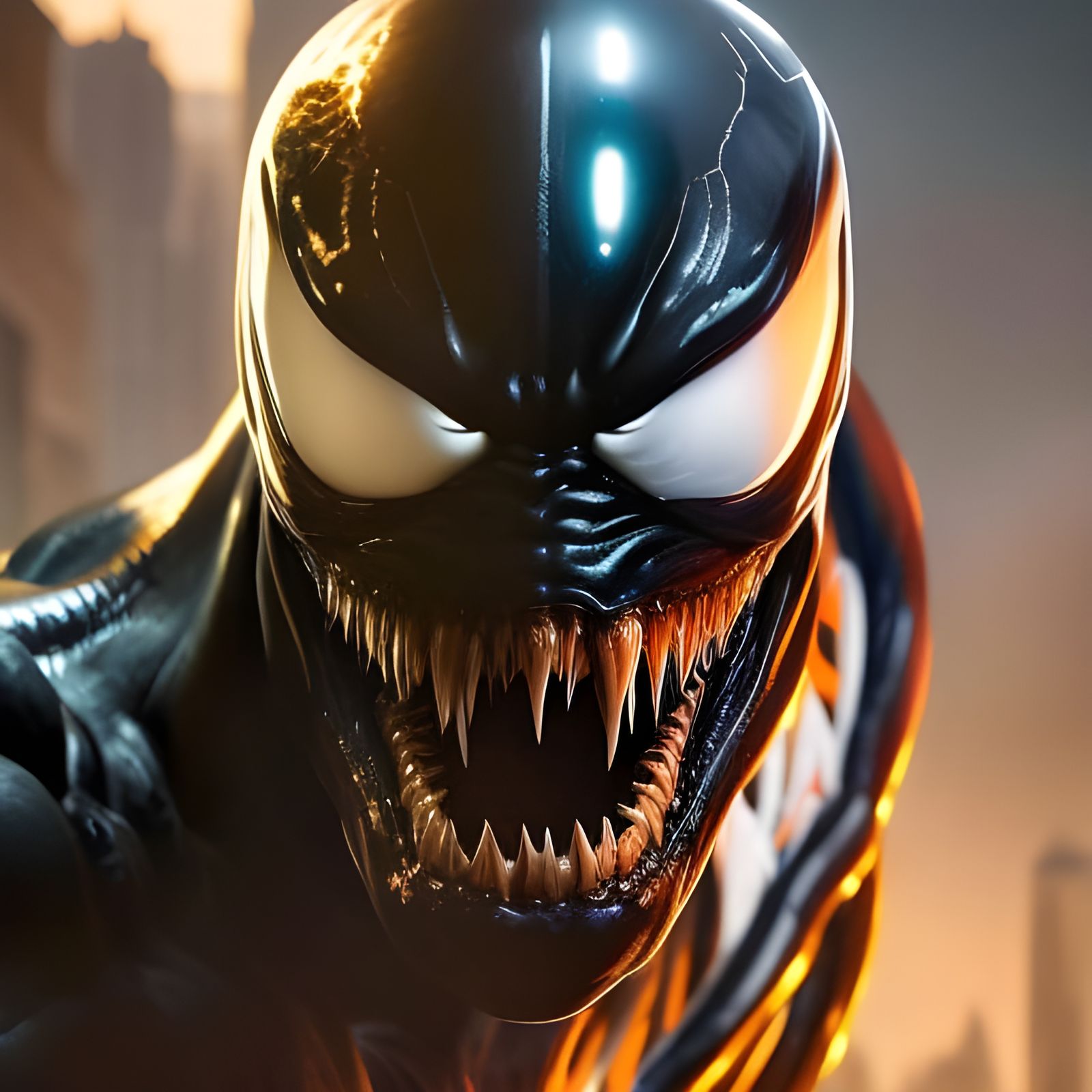 Venom Symbiote Portrait in Hyperdetailed Splash Art