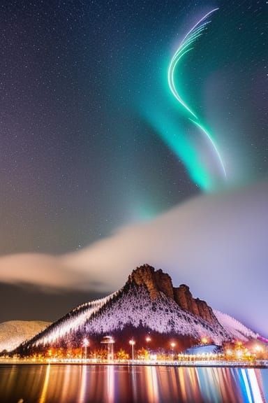 Dragon Head Fireworks Over Winter Landscape