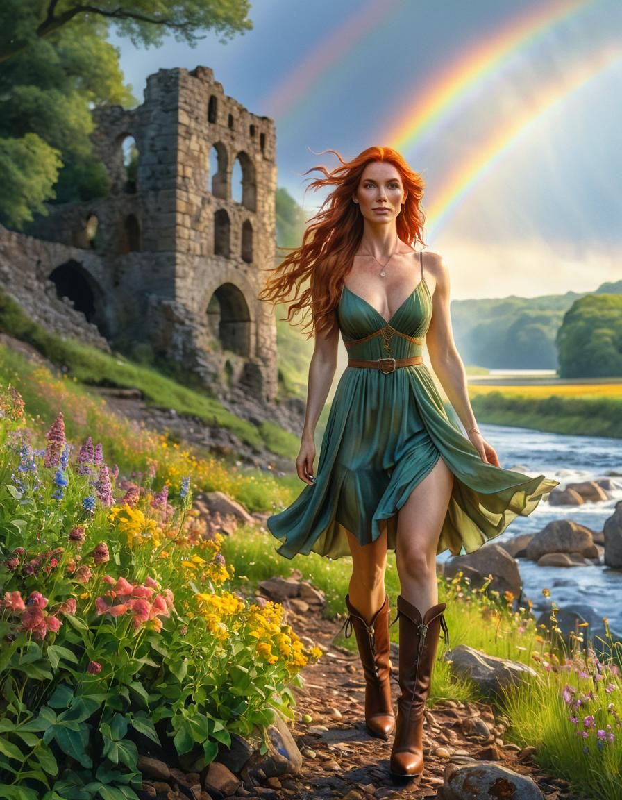 Surreal Elf Woman in Watercolor Field