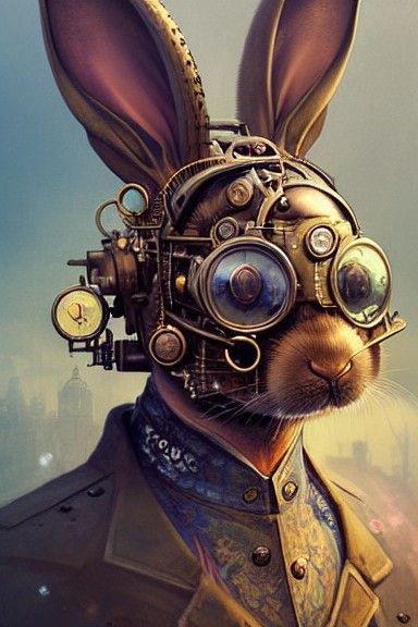 Steampunk Rabbit Portrait: Intricate Matte Painting