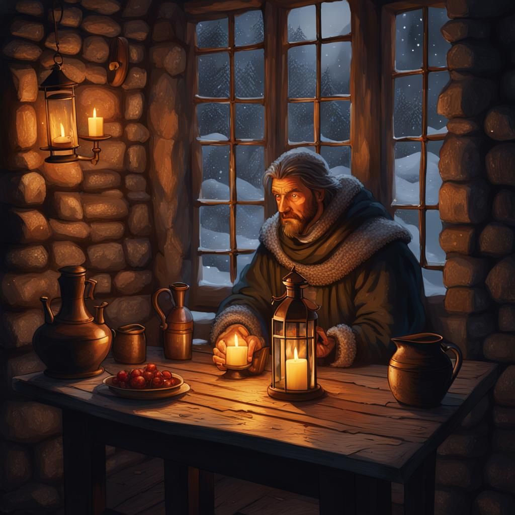 Cozy Medieval Inn Scene with Adventurer
