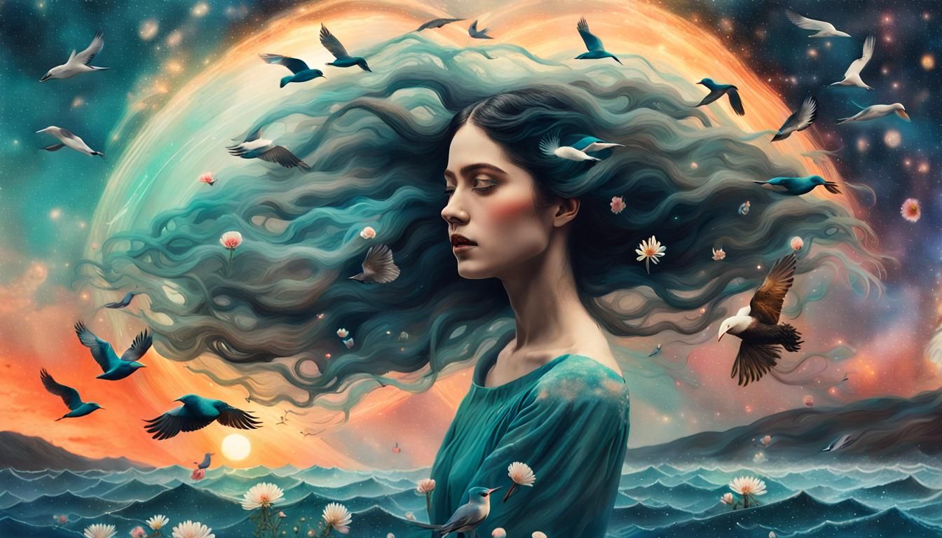 Cosmic Woman: Galaxy of Gratitude in Digital Art