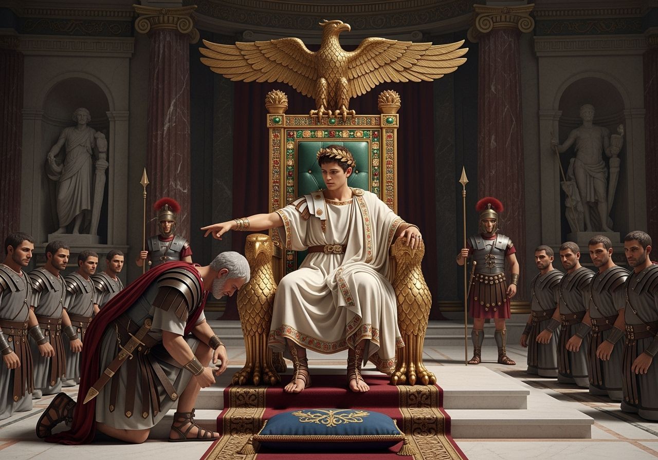 Emperor Nero Trampling Senator on Throne